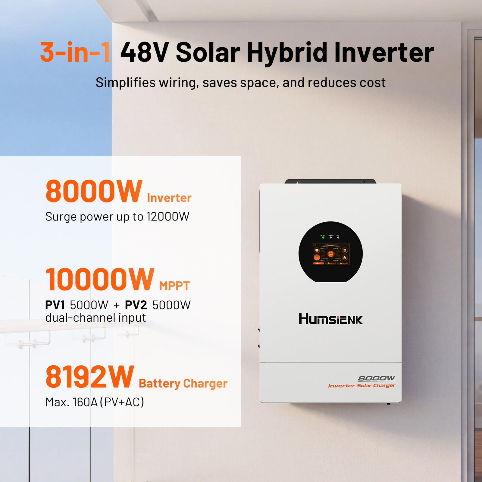 Humsienk 48V 8KW 3-in-1 Solar  - Mppt Hybrid Inverter 48V 8Kw 3 Phase review and price