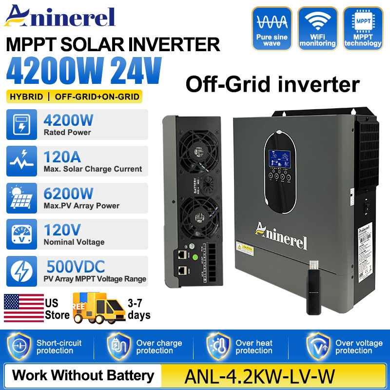 Aninerel 4200W 3KW 120V Hybrid - Inverter Pure Sine Wave 60Hz 120V 3000W review and price